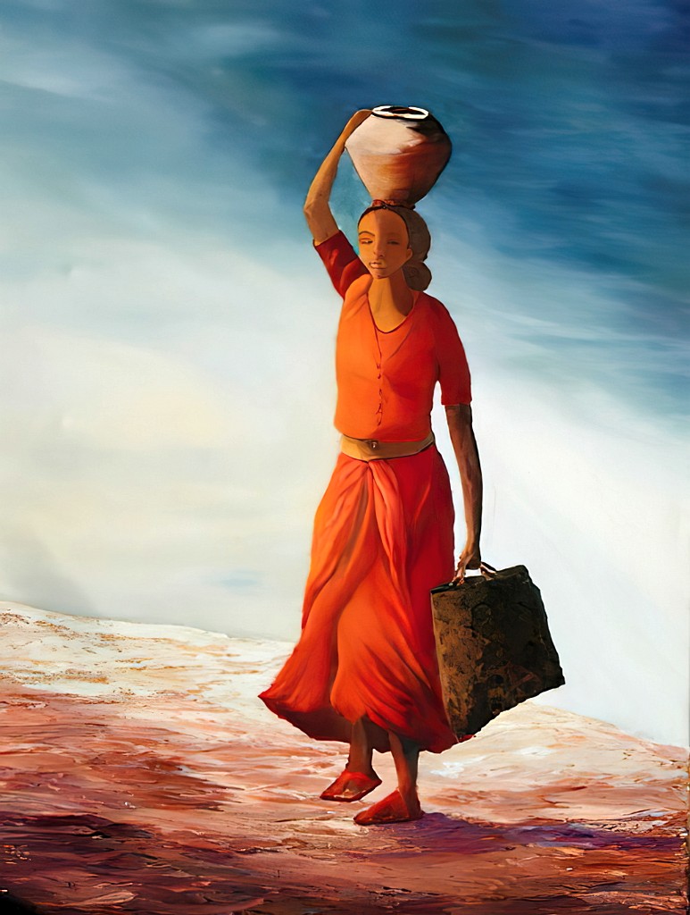 2001 05-Yaatra.jpg - Année 2001 - 65 x 50 cm  Huile au pinceau sur toile